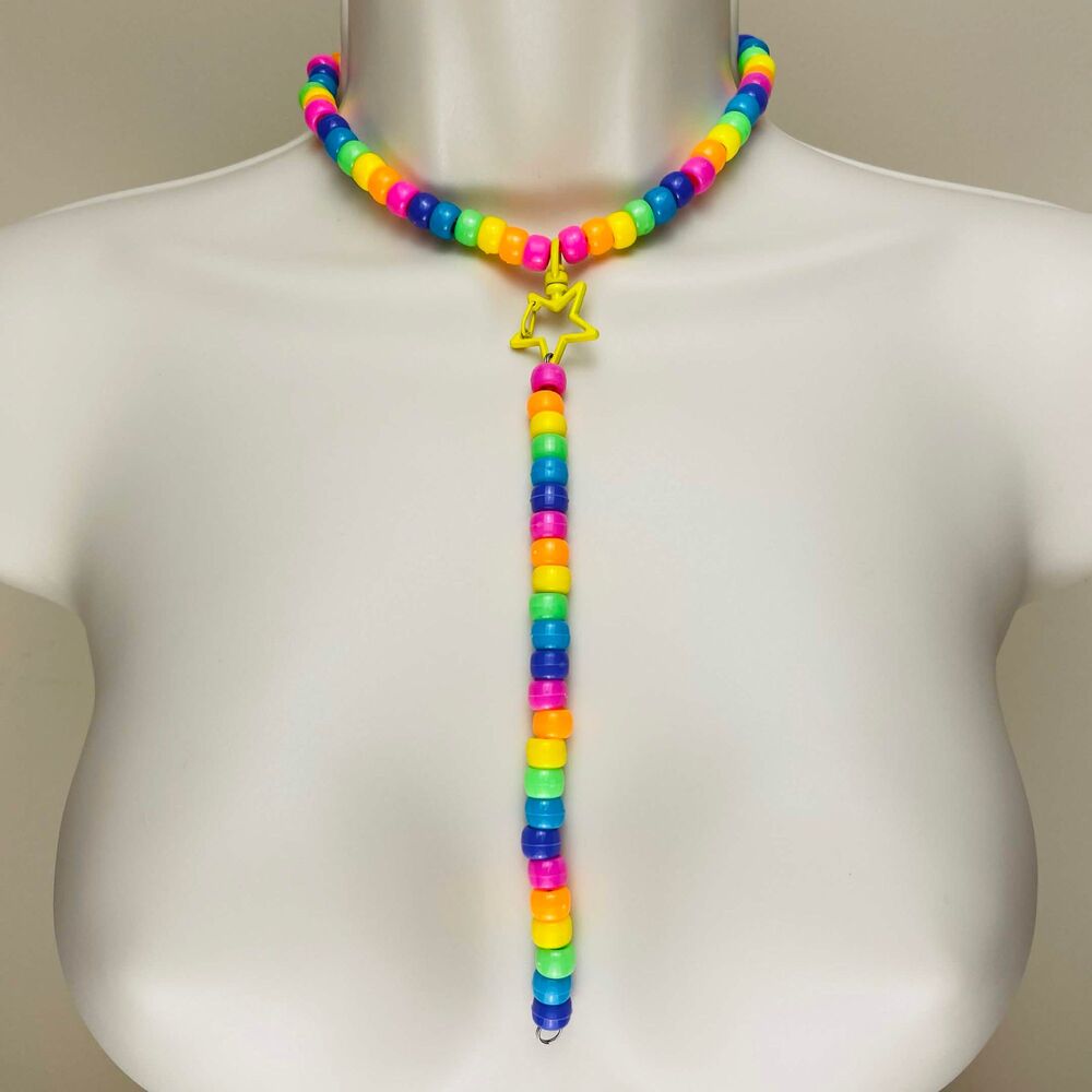 Rave 6pc Rainbow choker binky & cord earrings cuff (kandi Runtz) - Picture 6 of 11